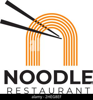 Nudel- und Essstäbchen-Vektor-Logo-Design Stock Vektor