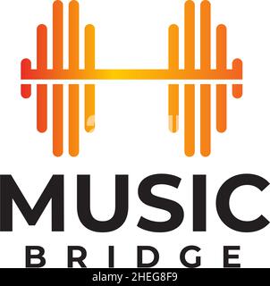 Music Bridge mit Music Wave Icon Vektor-Logo-Design Stock Vektor