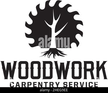 Holzsäge und Baum Logo Vektor-Design Stock Vektor