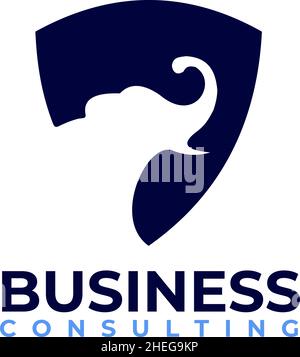 Unternehmensberatung Logo mit Schildvektor und Elefantendesign Stock Vektor