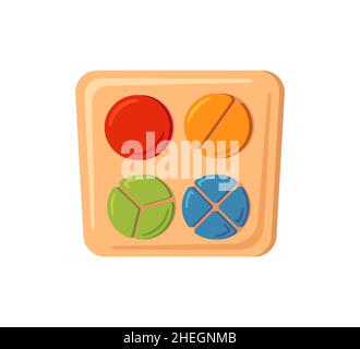 Montessori Bildung Logik Spielzeug. Baby mehrfarbige Sortierer. Kinder Holzspielzeug für Kinder im Vorschulalter. Montessori-System für die frühkindliche Entwicklung Stock Vektor
