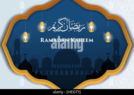 ramadan Kareem Illustration Design mit Silhouette Moschee und Kerze Laterne im Rahmen. vektor-Design Stock Vektor