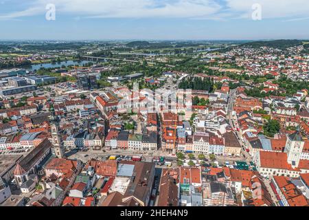 Luftaufnahme nach Deggendorf an der Donau in Niederbayern Stockfoto