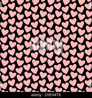 Nahtloses, flaches Vektor-Herzmuster mit schwarzem Hintergrund für den Valentinstag. Verwendung für Textildrucke, Stoffdesign auch auf bedruckbaren Materialien wie Grußkarten ca. Stock Vektor