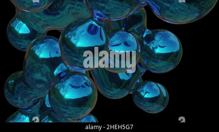 3D Illustration - Falling Abstract Metal Metaball Stockfoto