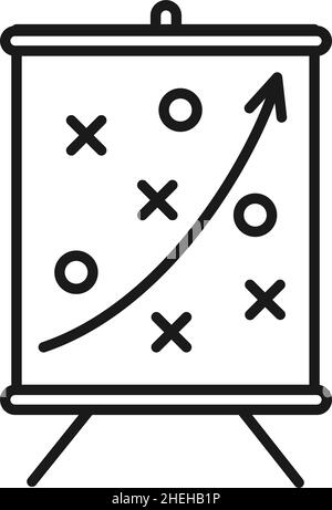 Strichkunst schwarz-weiß Strategie-Symbol. Aktionsplan auf Whiteboard Vektordarstellung für Poster, Broschüre, Website oder Anwendungsdekor. Stock Vektor