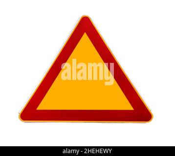 Gelbes Verkehrssymbol auf Weiß Stockfoto