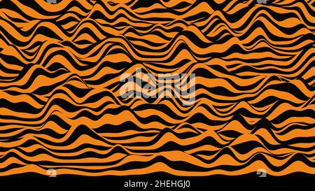 Retro-Tiger-Streifen verzerrten Hintergrund. Prozeduraler Vintage-Welligkeit-Hintergrund mit optischem Illusionseffekt Stock Vektor