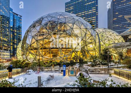 Amazon Spheres auf dem Campus der Amazon-Zentrale in Seattle, Washington, USA Stockfoto