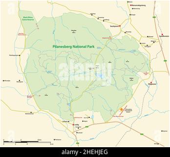 Vektorkarte des südafrikanischen Pilanesberg-Nationalparks, Nordwestprovinz, Südafrika Stock Vektor