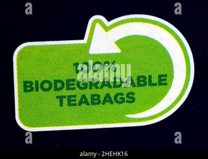 Symbol für 100 % biologisch abbaubare Teebeutel Stockfoto