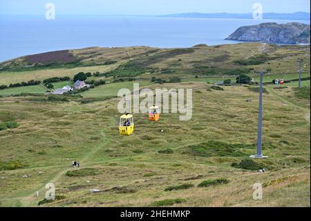 Seilbahn auf den Großen Orme, Llandudno, August 2021. Stockfoto