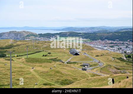 Seilbahn auf den Großen Orme, Llandudno, August 2021. Stockfoto