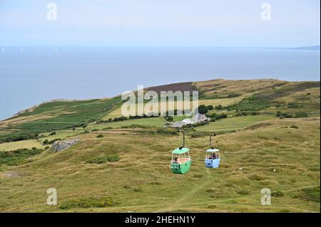 Seilbahn auf den Großen Orme, Llandudno, August 2021. Stockfoto