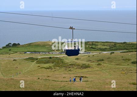 Seilbahn auf den Großen Orme, Llandudno, August 2021. Stockfoto