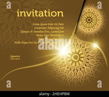 mandala Hintergrund Einladung Vorlage, mit goldenen Farbe Licht-Effekt sieht Luxus, ideal für Einladung Design Material, Grußkarte, Verkaufsförderung Stock Vektor