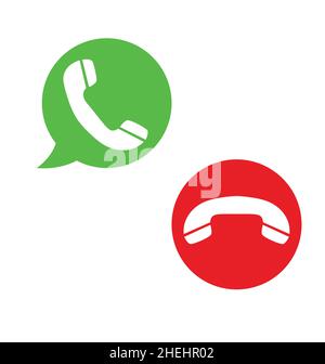 Einfache klassische Telefonanruf grün Pick-up-Pickup und rot aufhängen Symbole Vektor isoliert auf weißem Hintergrund Stock Vektor