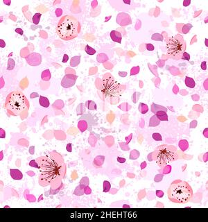 Rosa Blütenblätter. Sakura Blumen Nahtloser Hintergrund. Vektorgrafik Stock Vektor