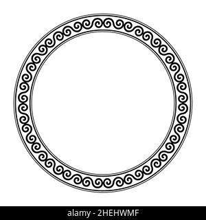 Kreisrahmen, mit Mäander aus einem keltischen Doppelspiralmuster. Dekorative runde Bordüre aus abwechselnd umgedrehten Doppelspiralen. Stockfoto