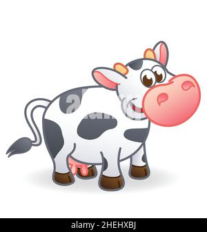 Cute glücklich Cartoon Kuh Charakter Vektor isoliert auf weißem Hintergrund Stock Vektor