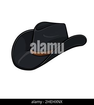 Cartoon Cowboy stetson Hut schwarz Vektor auf weißem Hintergrund isoliert Stock Vektor