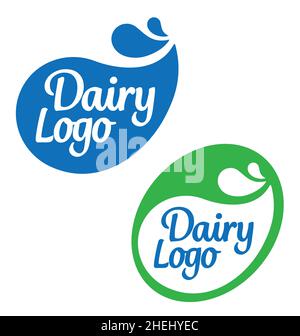 Satz von zwei einfachen effektiven Logos für Milchprodukte, isoliert auf weißem Hintergrund Stock Vektor