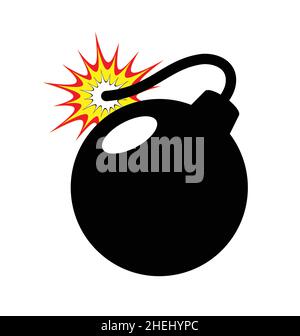 Klassische Cartoon Runde schwarze Bombe explosive Dynamit mit beleuchtet fuze Symbol Vektor isoliert auf weißem Hintergrund Stock Vektor