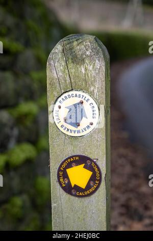 Calderdale Way Link Wegschild in der Nähe von Hardcastle Crags, in der Nähe, Hebden Bridge Calderdale, West Yorkshire, Großbritannien. Stockfoto