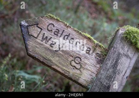 Calderdale Way Schild am Midgeboole in der Nähe von Hardcastle Crags, Hebden Bridge Calderdale, West Yorkshire, Großbritannien. Stockfoto