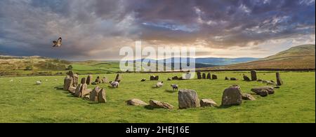 Swinside ( Sunkenkirk ot Swineshead) Neolithischer Steinkreis. 3.300 bis 900 v. Chr., Swinside Fell, Lake District, England. Der Steinkreis bei Swinside i Stockfoto