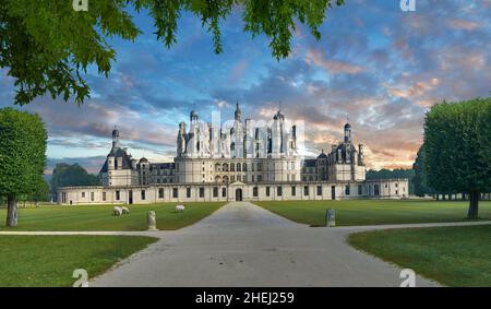 Das Château de Chambord, Centre-Val de Loire. Ein französisches Renaissanceschloss (1519–1547). Chambord ist die größte château im Loire-Tal; es war Stockfoto