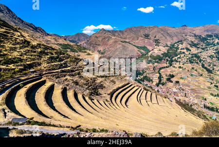 Inka-Ruinen in Pisac in Peru Stockfoto