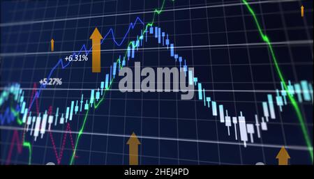 Abbildung der Pfeile über der Verarbeitung von Finanzdaten Stockfoto