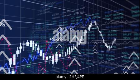 Abbildung der Pfeile über der Verarbeitung von Finanzdaten Stockfoto
