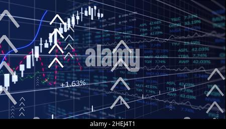 Abbildung der Pfeile über der Verarbeitung von Finanzdaten Stockfoto