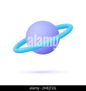 Planet mit Ring um. Saturn, Jupiter, Uranus, Neptun. 3D Vektorsymbol. Minimalistischer Cartoon-Stil. Stock Vektor