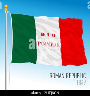 Historische Flagge der Römischen Republik, 1849, italien, Vektorgrafik Stock Vektor