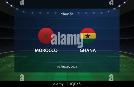 Fußballanzeige Marokko vs Ghana Broadcast Grafik Fußball Vorlage Stock Vektor