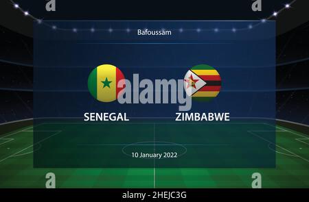 Senegal vs Simbabwe Fußball Anzeigetafel Broadcast Grafik Fußball Vorlage Stock Vektor