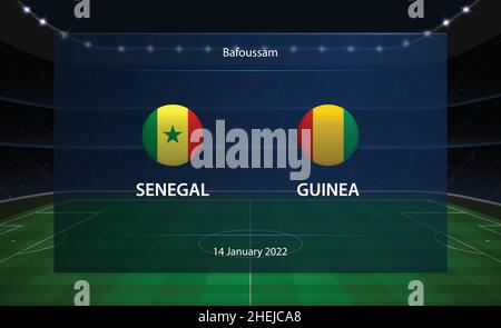 Fußball-Anzeigetafel Senegal gegen Guinea. Vorlage für grafische Fußballübertragung Stock Vektor
