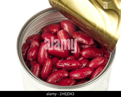 Eine Dose rote Bohnen, auf weißem Hintergrund Stockfoto