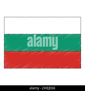 Handgezeichnete Skizzenflagge Bulgariens. Vektorsymbol im doodle-Stil Stock Vektor