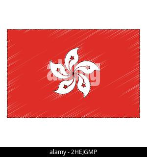 Handgezeichnete Skizzenflagge von Hongkong. Vektorsymbol „Doodle“ Stock Vektor