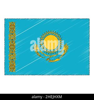 Handgezeichnete Skizze Flagge von Kasachstan. doodle Stil Vektor-Symbol Stock Vektor