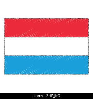 Handgezeichnete Skizzenflagge von Luxemburg. vektor-Symbol im doodle-Stil Stock Vektor
