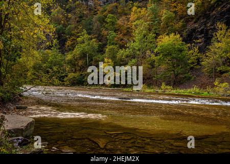 Taughannock Creek während der Herbstfärbung der Blätter in der Finger Lakes-Region im Bundesstaat New York. Stockfoto