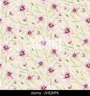 Nahtlose Muster von Blossom Pink Cherry Blumen in Aquarell Stil mit weißen Hintergrund. Sommer blühende sakura Zweig Deko Stockfoto