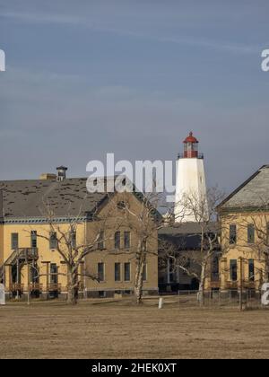 Sandy Hook Lighthouse in Fort Hancock ist ein ehemaliges Fort der United States Army in Sandy Hook, Gateway National Recreation Area, Middletown Township, New Je Stockfoto