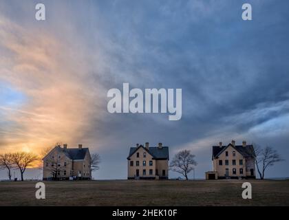 Officers Row in Fort Hancock, einem ehemaligen Fort der United States Army in Sandy Hook, Gateway National Recreation Area, Middletown Township, New Jersey, USA Stockfoto
