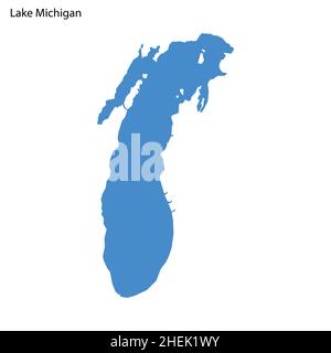 Blaue Übersichtskarte des Michigan Lake, isolierte Vektorsiilhouette auf weißem Hintergrund Stock Vektor